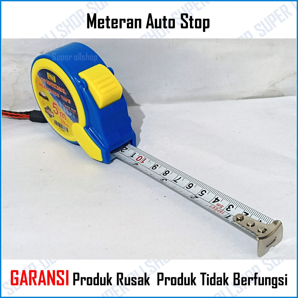 Meteran Tukang Bangunan Roll Berkualitas Anti Pecah Ukuran 5 Meter / Alat Ukur Rol Measuring Tape Auto Stop