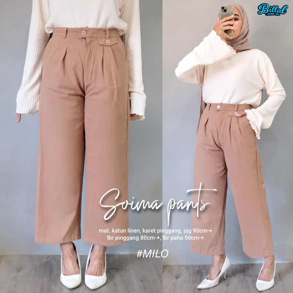 SOIMA PANTS / 8.7 / BAHAN KATUN LINEN / PJ OP CM / CELANA KULOT WANITA / ALLSIZE FIT TO XXL / BILLAL