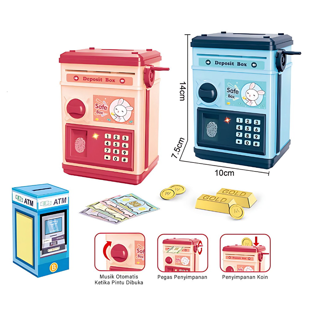Deposit Box ATM | Mainan Celengan Brankas Anak Perempuan | Mainan Edukasi Anak Menabung Laki Laki
