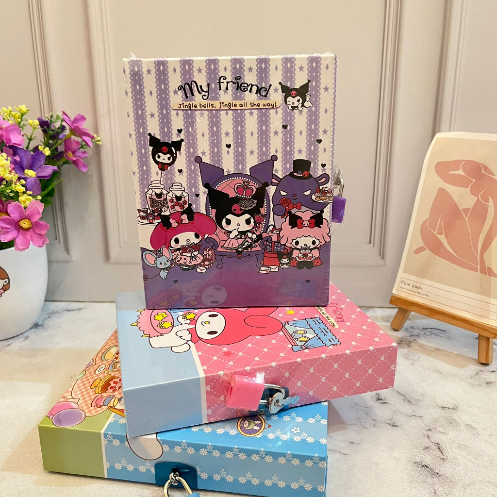 Buku Gembok SANRIO Super Lucu Spesial isi 90 hal MURAH ready 3 Variant / Buku Tulis SANRIO model Kunci gembok Kuromi Melody Cinnamorol Imut Unik BEST QUALITY bisa COD