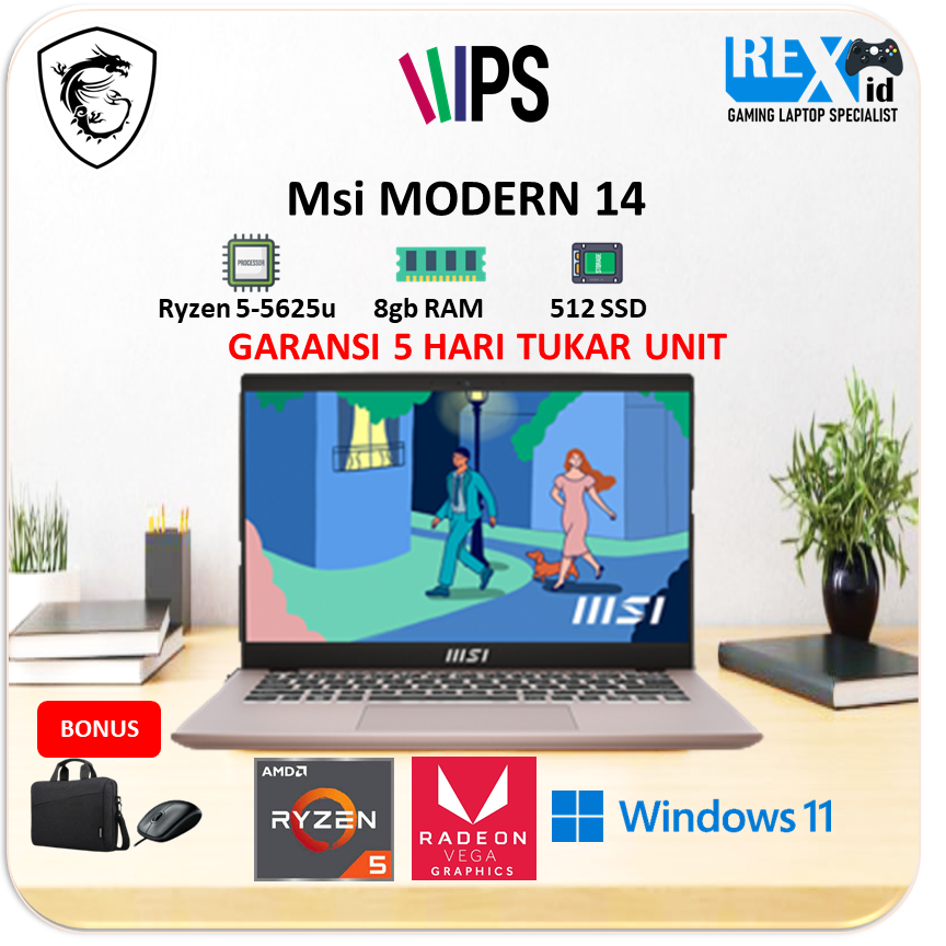 MSI MODERN 14 (Ryzen 5 5625u 8gb 512ssd Vega7 W11 14.0inch FHD IPS BLIT)