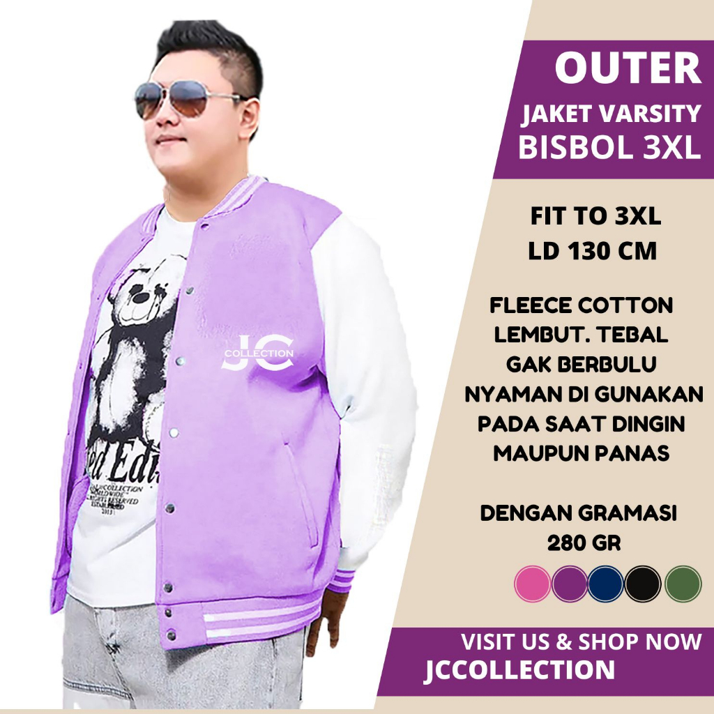 Sweater Jaket Varsity Bisbol Wanita Pria Unisex Jumbo Big Size 3XL JCCollections