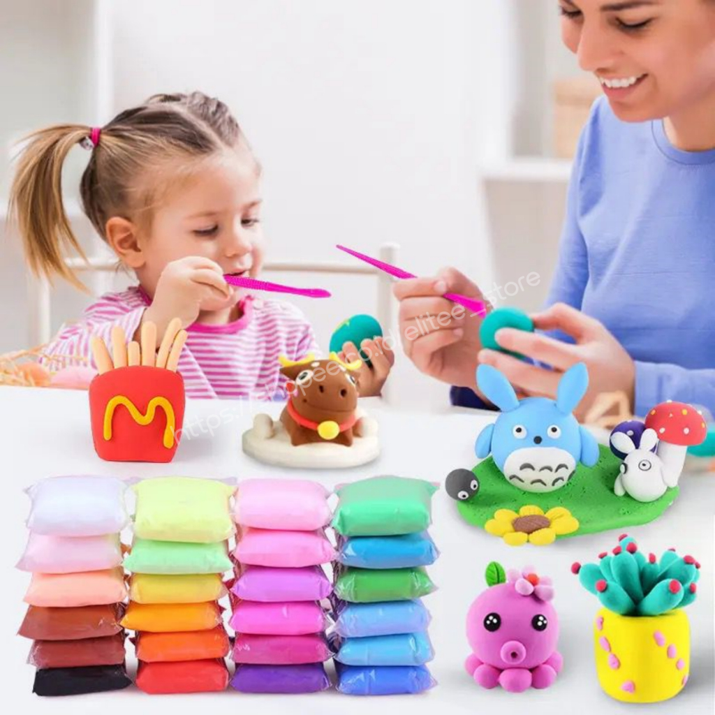 ELITEE 12 in 1 Clay Polymer Super Light Rainbow / Clay Warna Mainan Lilin Plastisin Clay Anak 12 in 1 Murah!