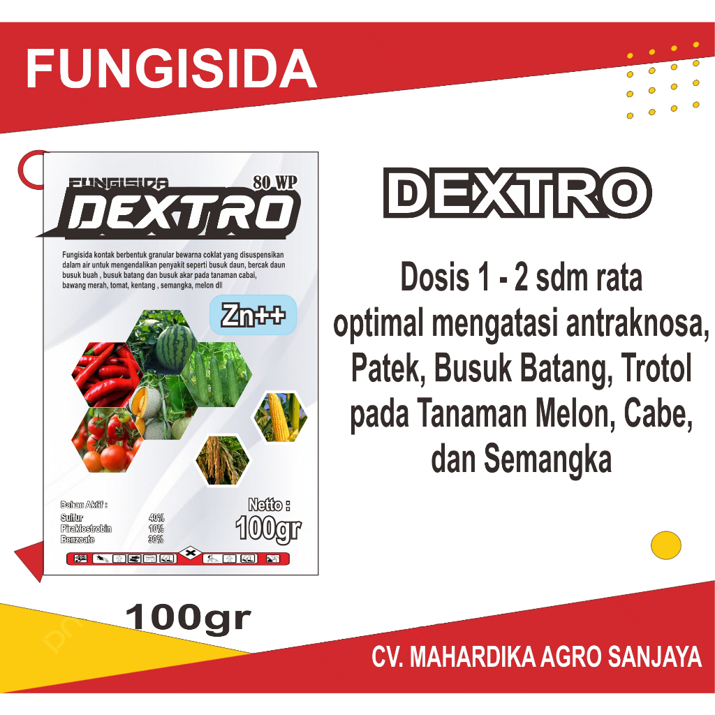 Fungisida DEXTRO 100gr Obat Busuk Batang, Antraknosa, Patek, Jamur Trotol, Cabe, Melon, Semangka, An