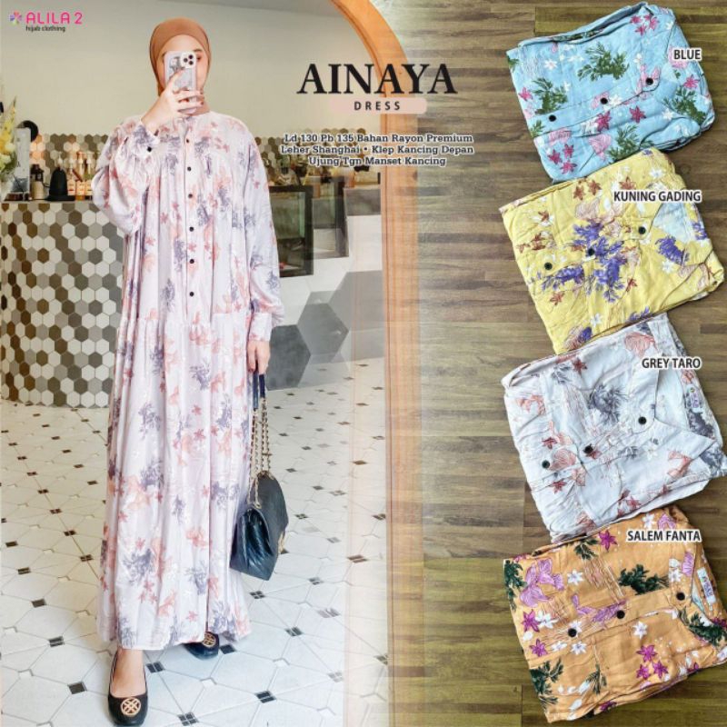 [REAL PICT] AINAYA DRESS RAYON PREMIUM GAMIS WANITA MAXI DRESS ORI BY ALILA