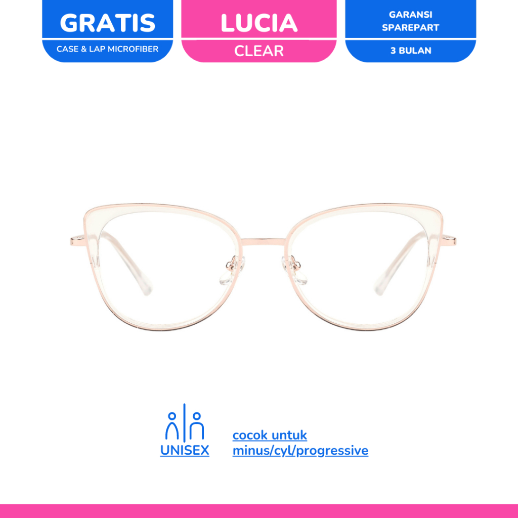 zonakacamata - The Cat Eye Lucia Clear - Frame Kacamata - Pria/Wanita - Minus/Silinder/Plus
