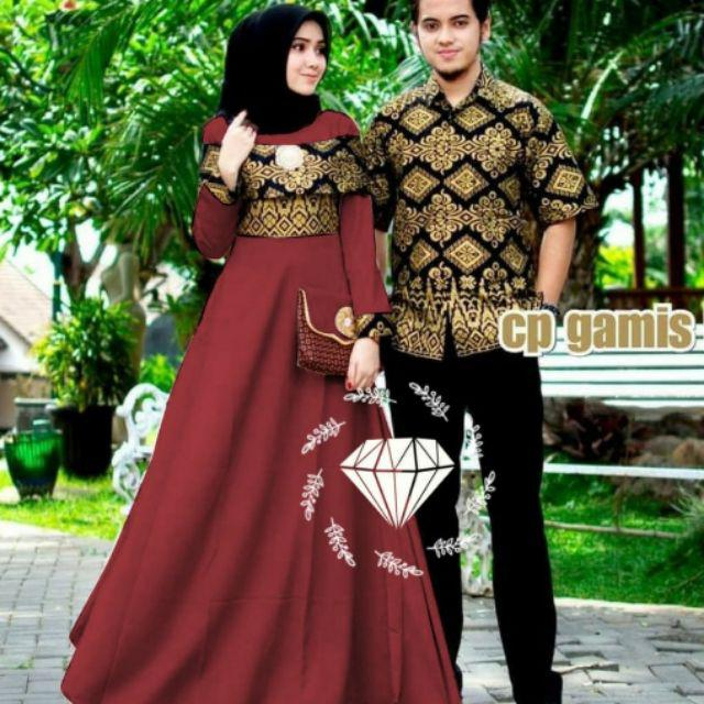 Baju Couple Kapel Gamis Kemeja Koko Maxi Pasangan Pria Wanita Pasangan Suami Istri Pesta Kondangan L