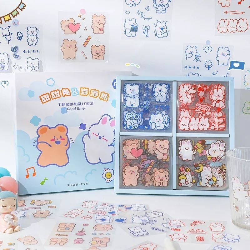 

(5 pcs) Sticker Deco Bunny Bear Good Time Cute Planner Jurnal Kawaii
