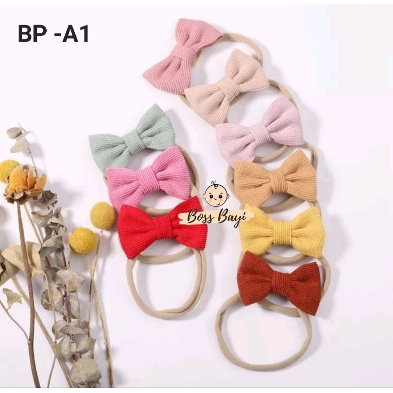 BOSS BAYI - Bandana Pita Nilon Bayi Anak dengan Tali Kain Elastis / Bando Nylon