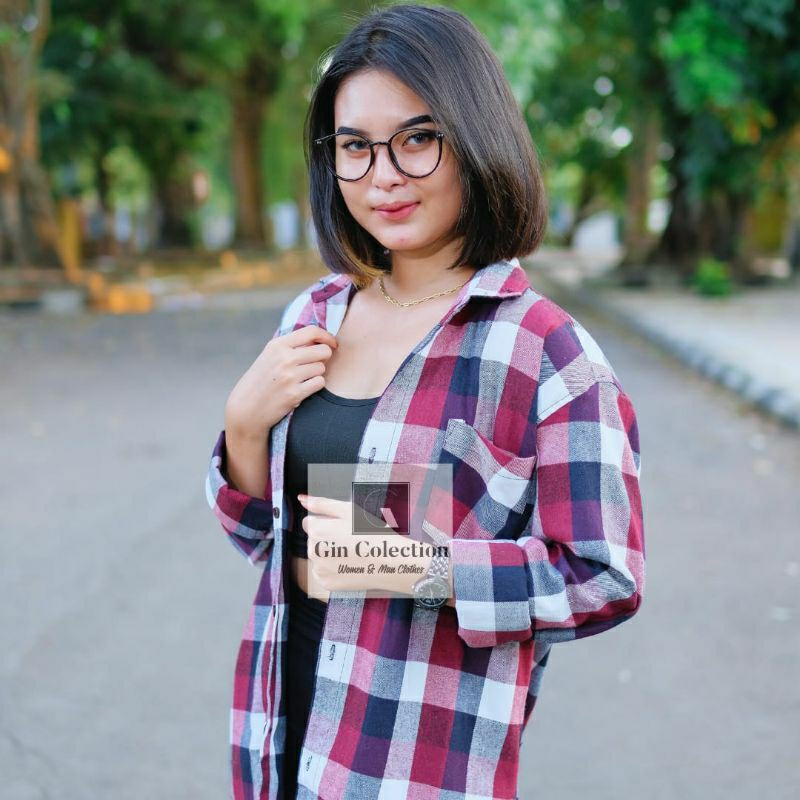 flanel wanita atasan wanita flanel lengan panjang kotak kotak kualitas premium