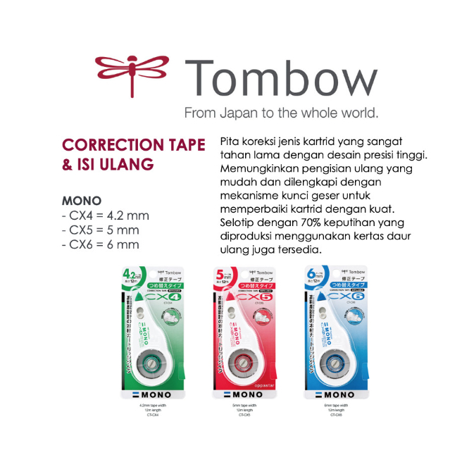 

D3W! Tipex Kertas Correction Tape Tombow Mono CX5 5mm x 12m