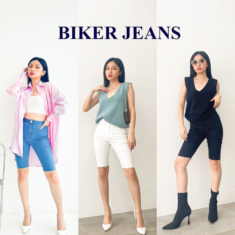 BIKER SLIM FIT JEANS wanita biru black white