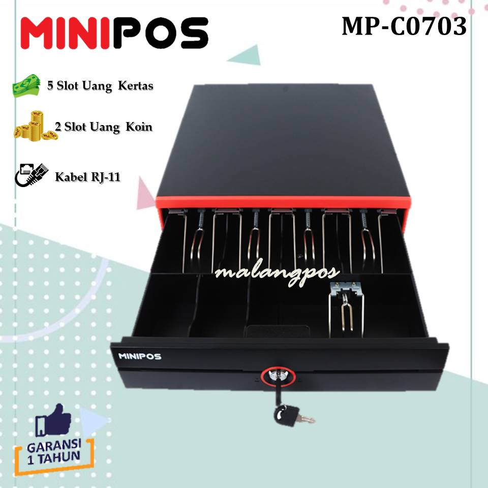 Cash Drawer Minipos MP-C0703 Laci Uang Kasir Support RJ11 Kotak Uang Kasir