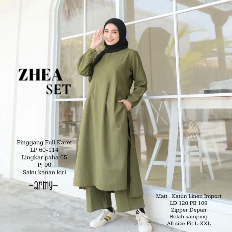 Setelan Wanita Terbaru Zhea Set Long Tunik dan Celana One Set Jumbo Ld120 CM Baju Setelan Wanita Kekinian