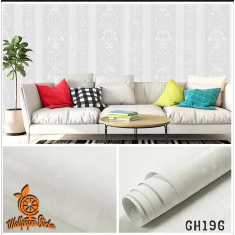 Wallpaper sticker dinding 45cmx 10m motif salur putih gh196 embos polos