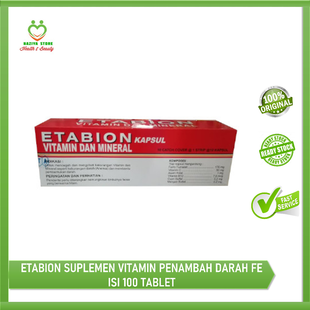 ETABION SUPLEMEN VITAMIN PENAMBAH DARAH FE ISI 100 TABLET Suplemen Ibu Hamil