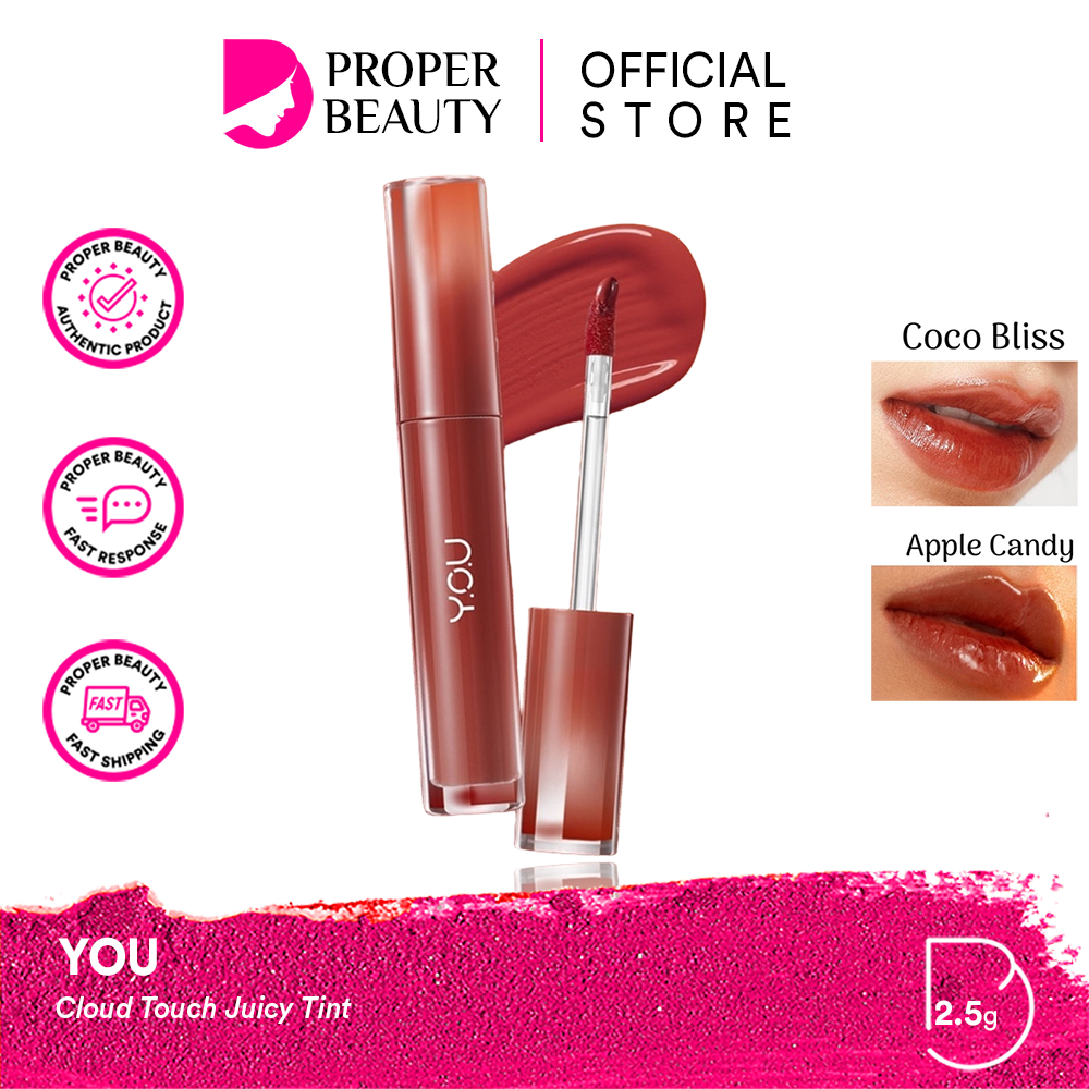 YOU Cloud Touch Juicy Tint Indonesia / 2.5g / Glassy Glowy Lips Hybrid Lip Look &amp; Care With Ceramide / Healthy Glow Natural Lasting Stain Moisturizing Comfort  / Nourishing Melembabkan / R847 R768 R776 R277 / Cosmetic Lipstick Liptint Y.O.U Series Fixing