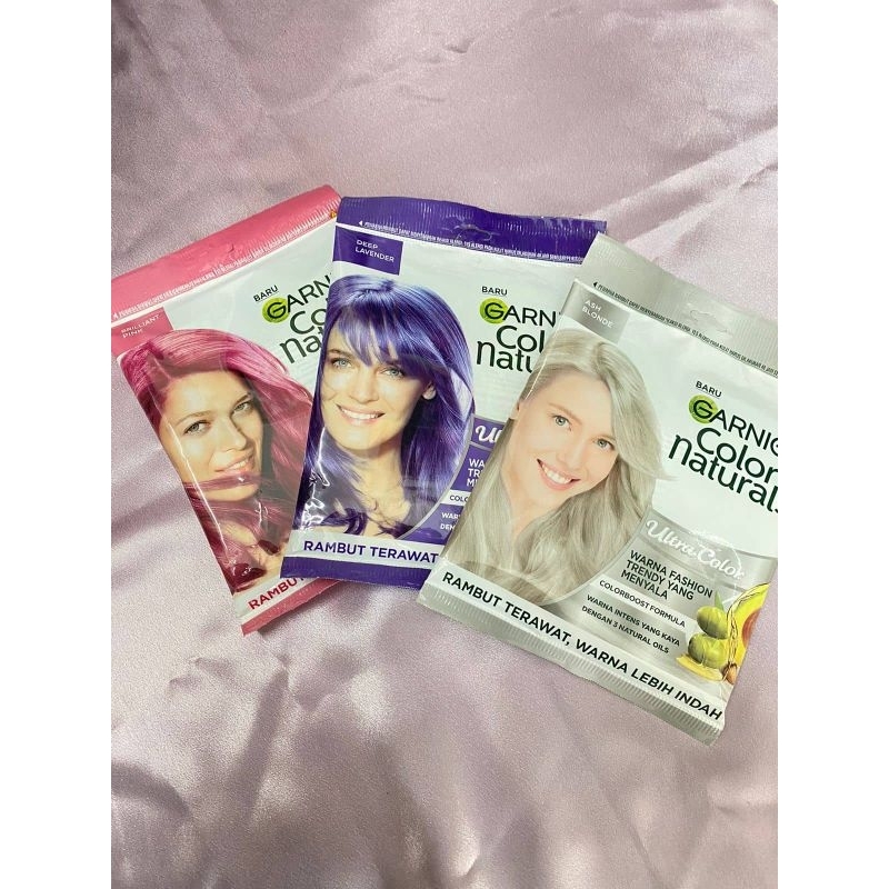 Garnier Ash blonde, brilliant pink, deep lavender