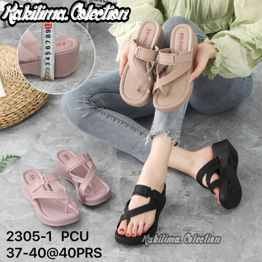 Sandal jelly jepit wanita sandal karet jelly wedges perempuan Balance 23051