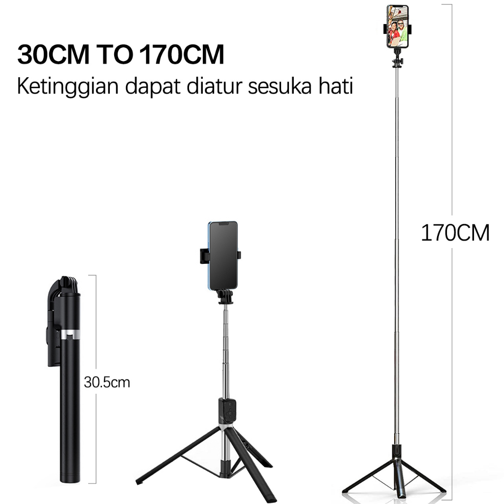 Tongsis Tripod 170CM Remote Selfie Stick Bluetooth Kamera hp Ring Light lampu Selfie Holder 1.7M