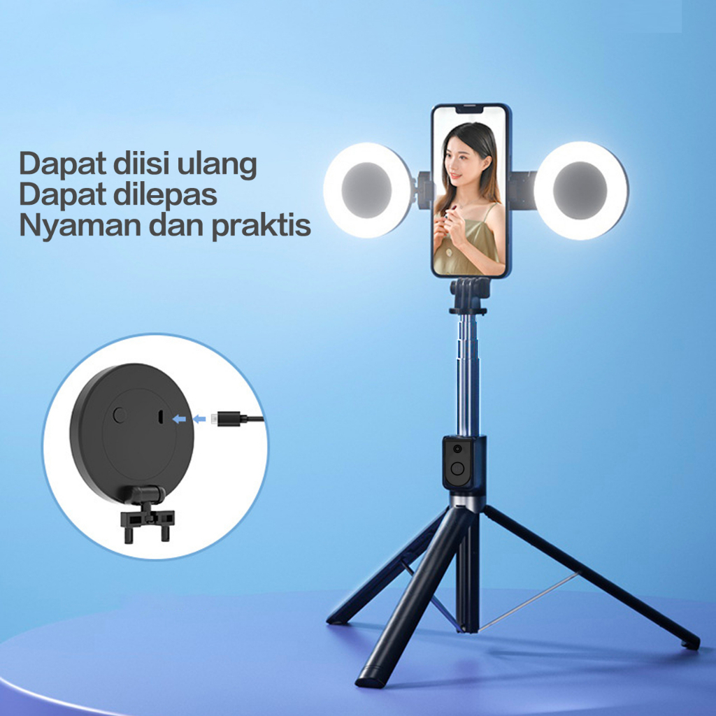 Tongsis Tripod 170CM Remote Selfie Stick Bluetooth Kamera hp Ring Light lampu Selfie Holder 1.7M