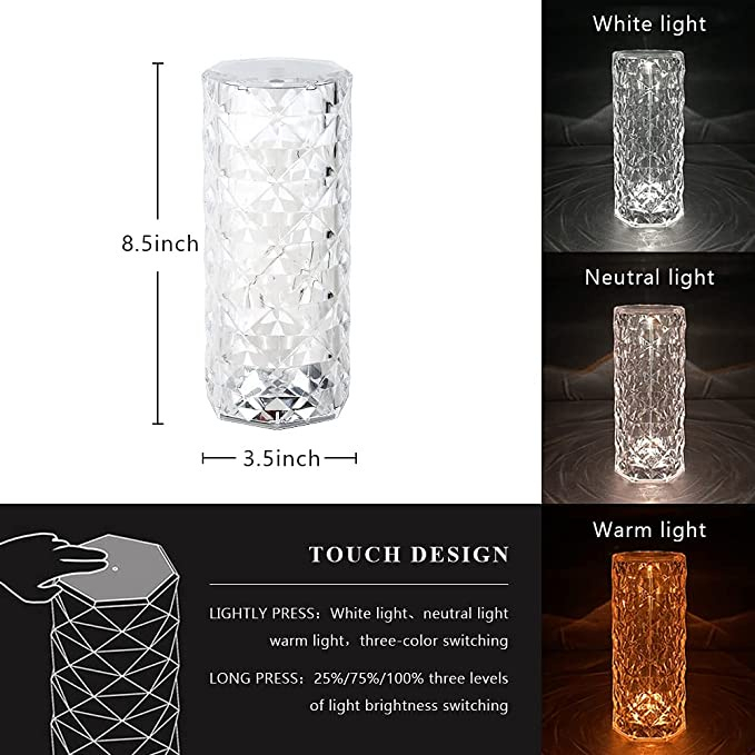 USB Isi Ulang Lampu Meja Kristal RGB 16 Warna LED Suasana Lampu Malam Crystal Rose Light