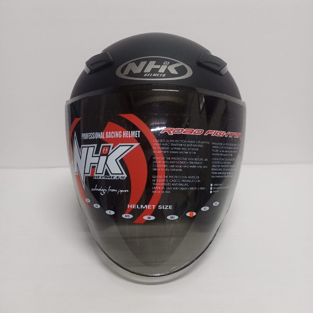 NHK R1 SOLID SINGLE VISOR BLACK DOFF HELM OPEN FACE VISOR LIGHT SMOKE