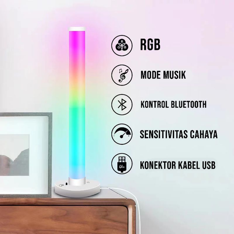 [ PPLUS ] Lampu LED RGB bar Strip spectrum audio indicaror music sound control lamp /Lampu RGB  Gaming Sensor Musik Bateria Cas