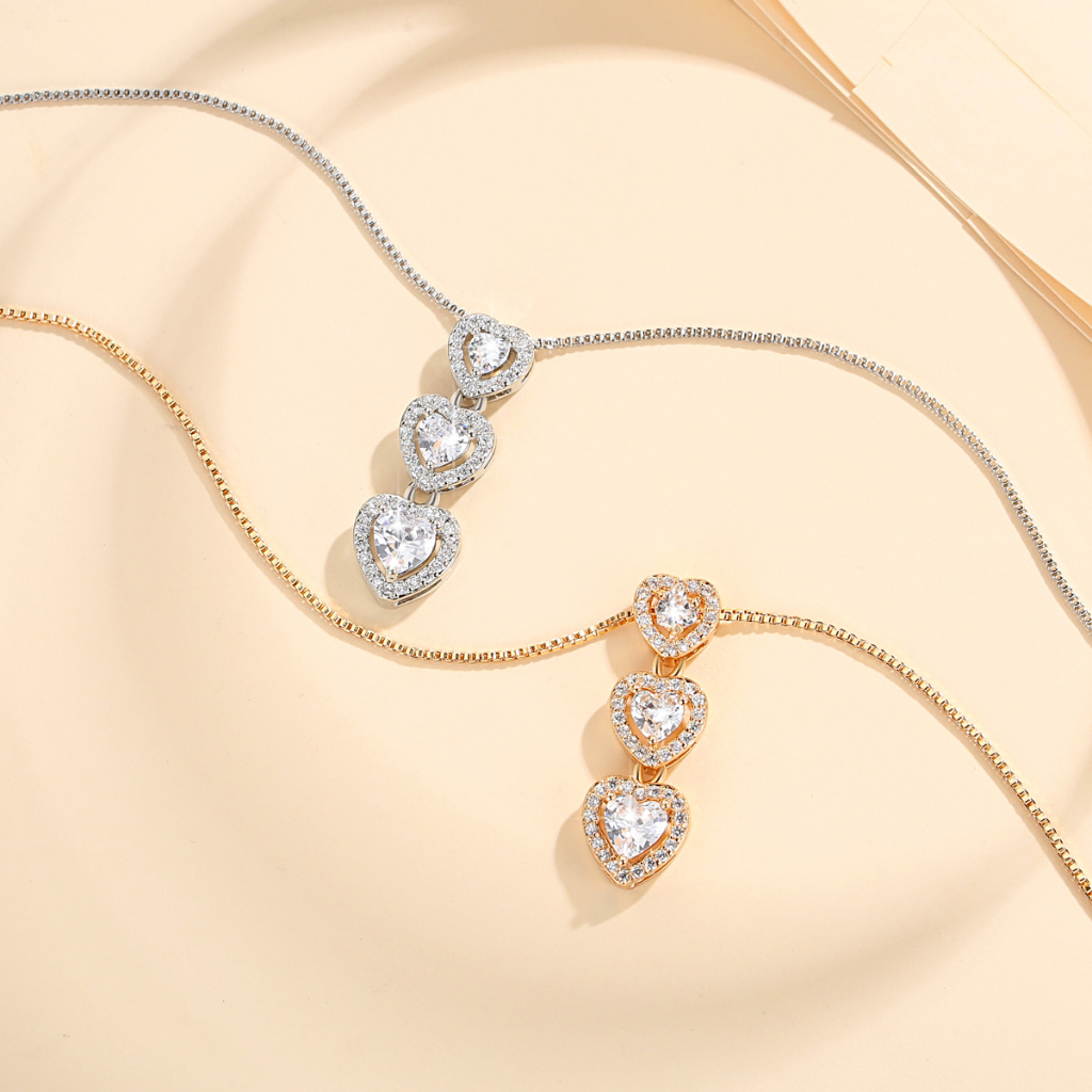 Y048 【COD】 Kalung Berlian Liontin Hati Rantai Fashion Wanita Sederhana Lapis Emas Anti Karat