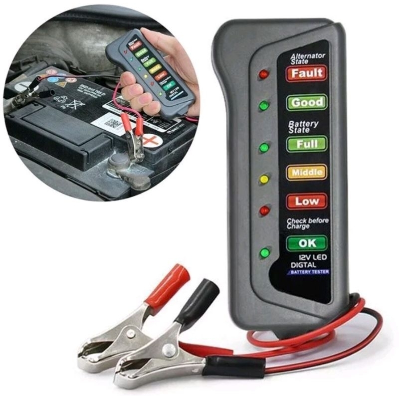 Alat Tester Aki 12V 6 LED Digital State Motor Mobil Cek Accu Baterai