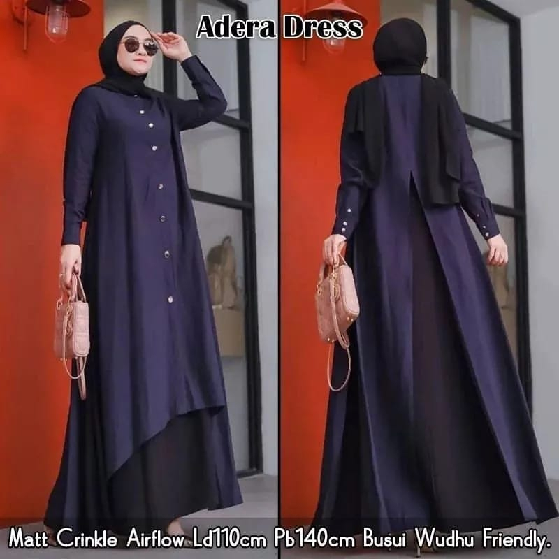 Adrea Set Gamis Outer Gamis Polos Jumbo Dress Wanita Gamis Crinkle Busui Friendly Baju Pesta Wanita Muslim