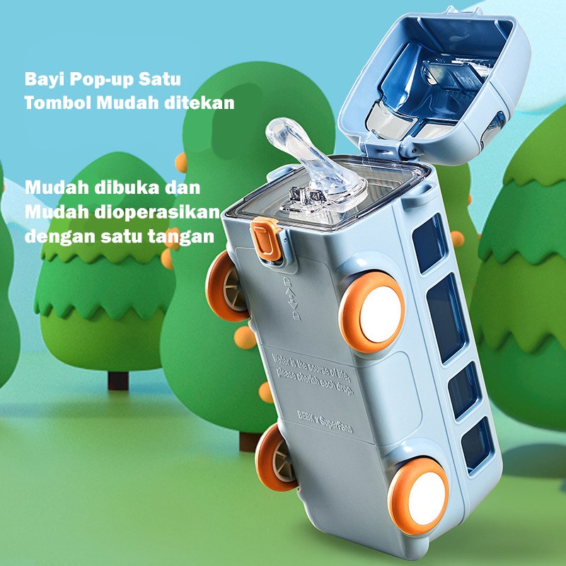 [1KG 2PCS] Babyland Botol Air Minum Bentuk Bus Dengan Sedotan Tritan Botol Mainan Anak