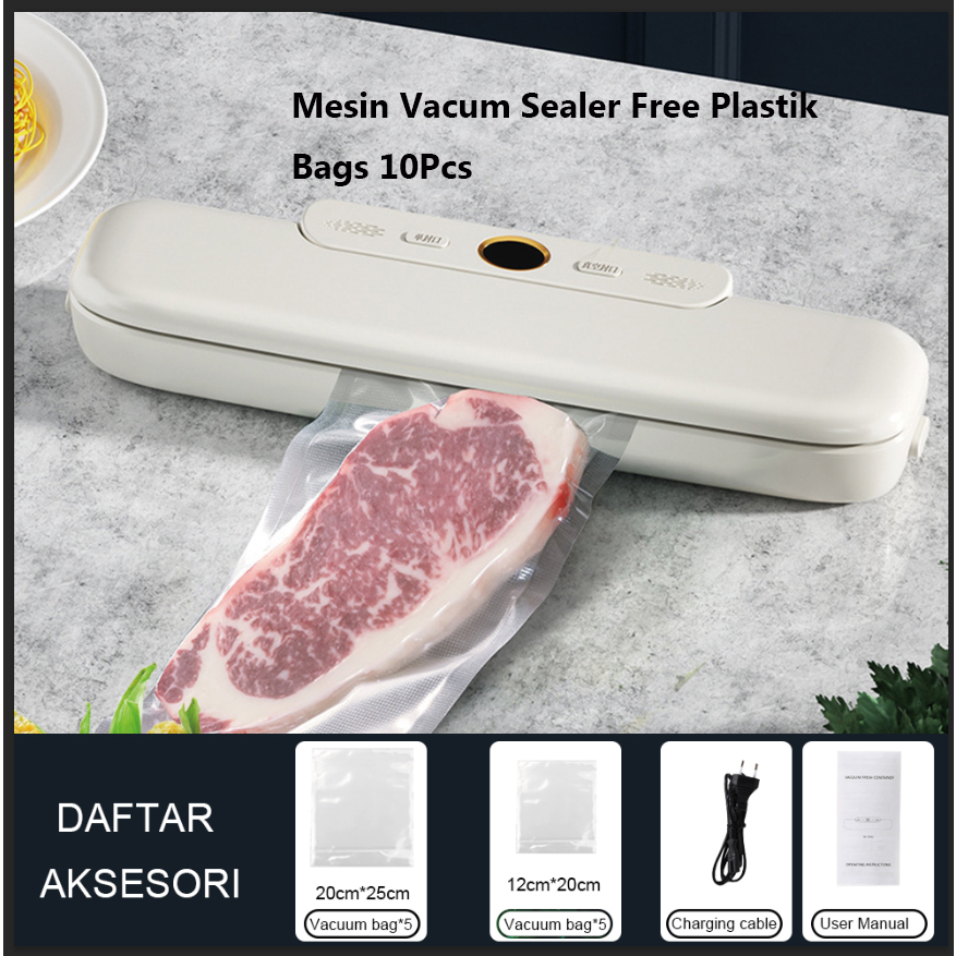 Mi.more Mesin Vacum Sealer Free Plastik 10 Pcs Fresh Food Vacuum Alat Press Serbaguna Vakum Makanan