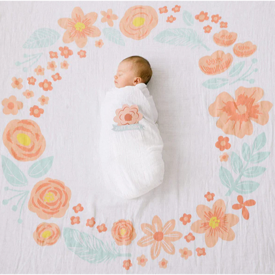 Pearhead Watch Me Grow Photo Blanket Floral - Selimut Anak Bayi Bunga Selimut Halus Blanket Milestone Cotton Muslin Photoshoot Flatlay