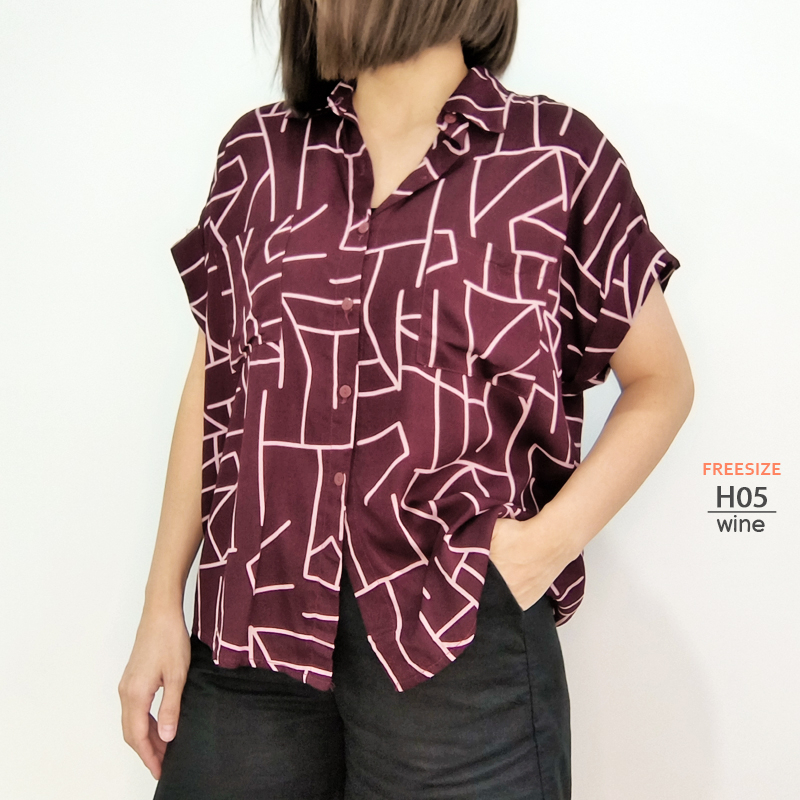 ARENA - Kemeja Oversize Wanita / Atasan Kerja Motif / Casual Blouse