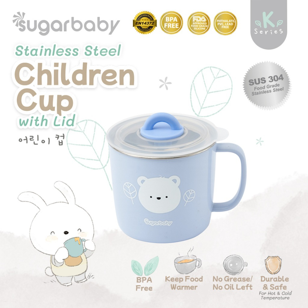 Sugar Baby Stainless Steel Cup with Lid/ Sugarbaby Gelas Minum stainless steel Anak/Gelas Minum Anak Gelas Stain Anti Panas Anak Lucu Cup stainless Anak Bekal Lucu