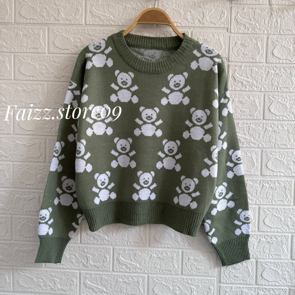 Novaria Sweater Rajut Motif Panda Wanita Lengan Panjang Wanita