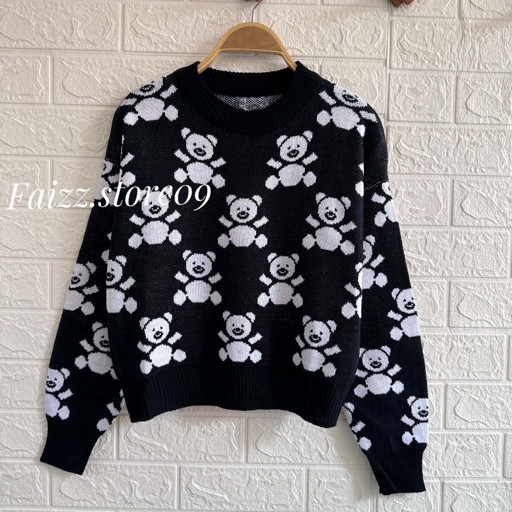 Novaria Sweater Rajut Motif Panda Wanita Lengan Panjang Wanita