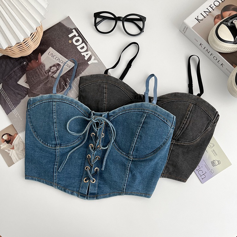 Luxe fashion Denim Crop Bustier