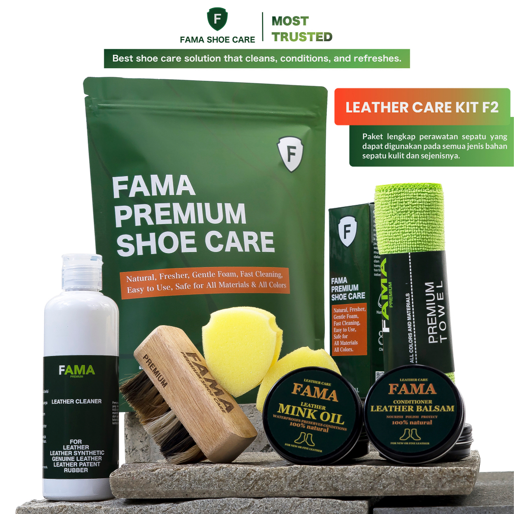 Fama Shoe Care - Paket Leather Care F2-250Ml-Leather Cleaner-Semir Sepatu-Mink Oil-Leather Balsam - Shoes Cleaner - Shoe Cleaner