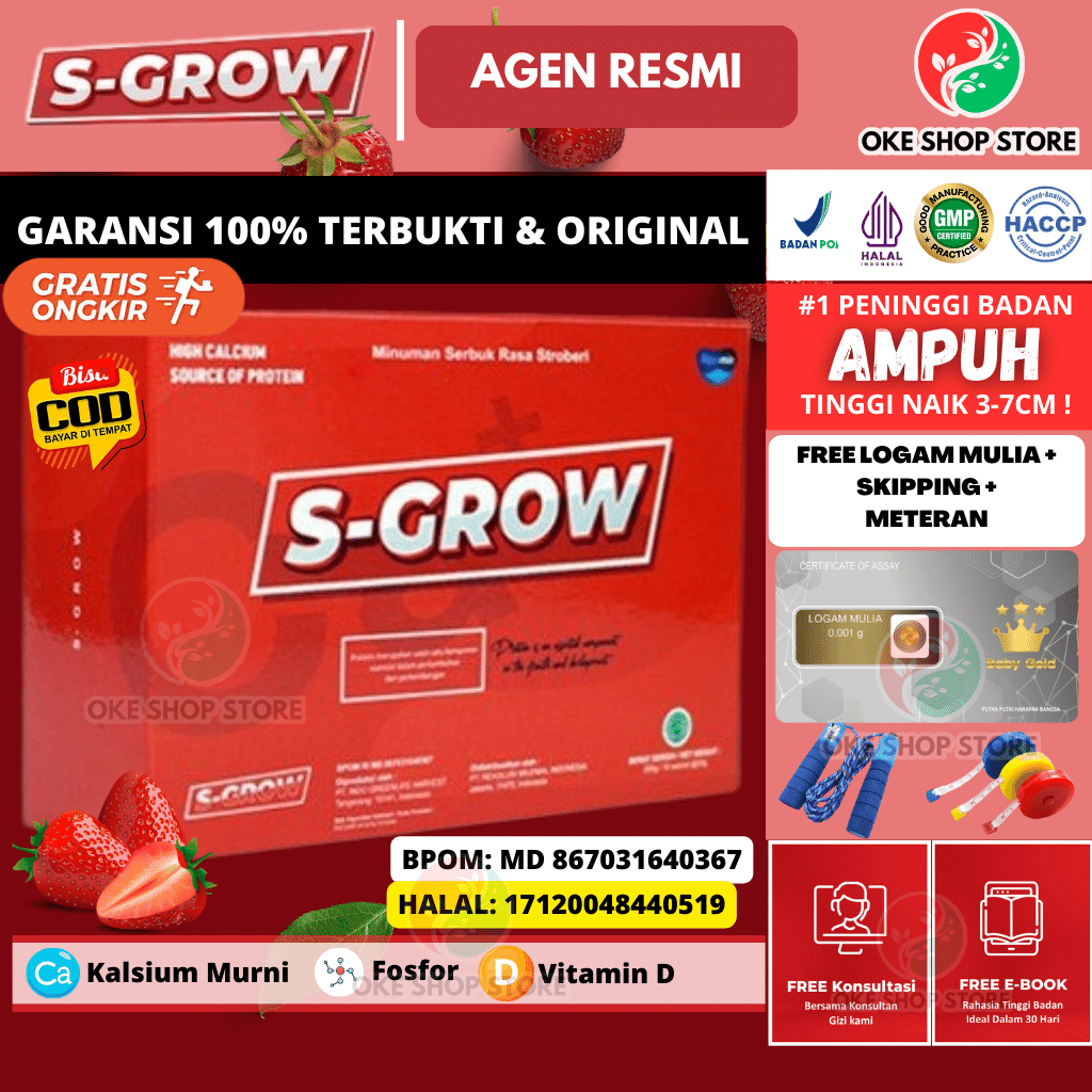 Peninggi Badan S GROW Super Grow Up Makanan Vitamin Obat Herbal Suplemen Susu Kalsium Penambah Tingg