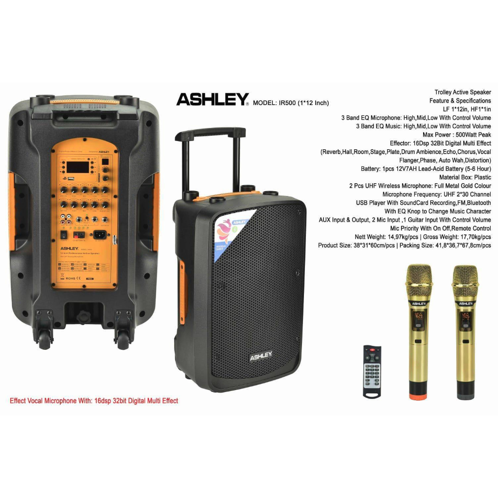 speaker portable ashley ir500 ir 500 12 inch