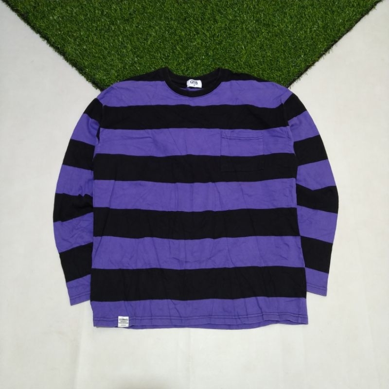 kaos Longsleeve stripe liris purple qt8 second bekas original branded casual