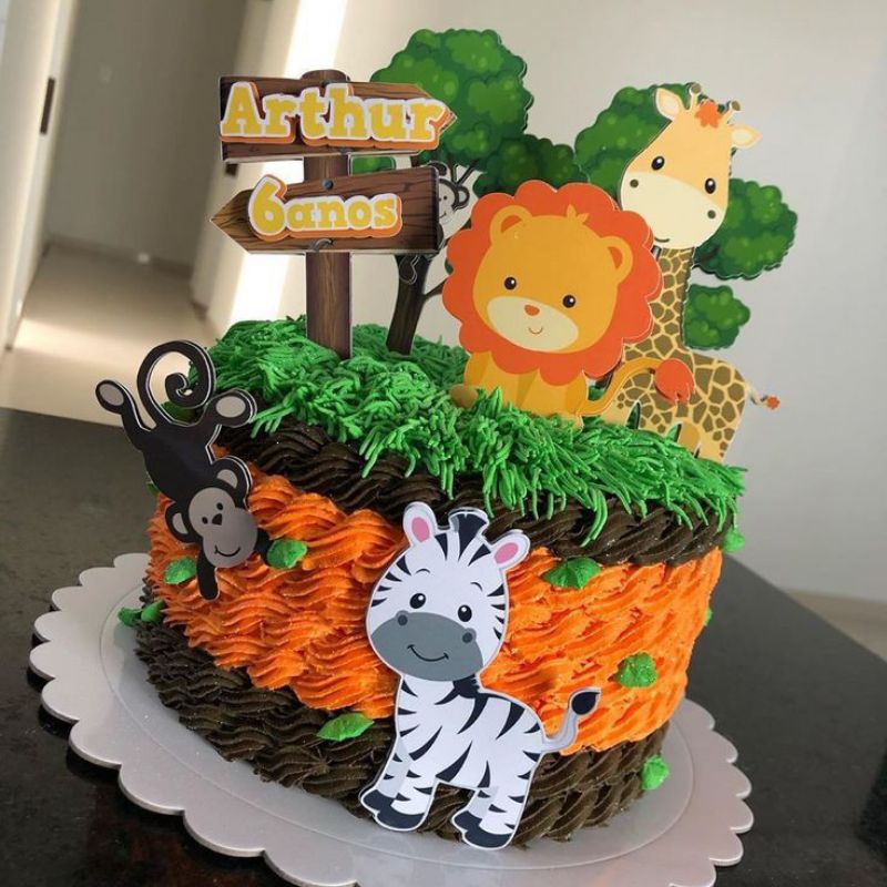 Topper cake custom nama karakter animal zoo / binatang / hewan / baner kue ultah