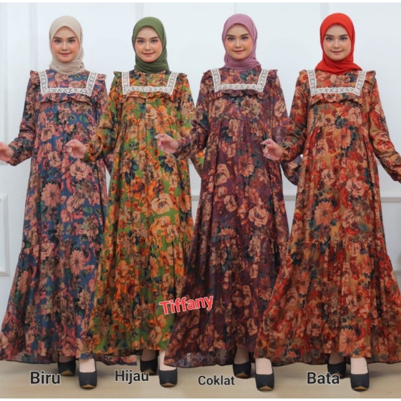 GAMIS RAYON PREMIUM MOTIF BUNGA MAWAR TERBARU UK STANDAR &amp; JUMBO