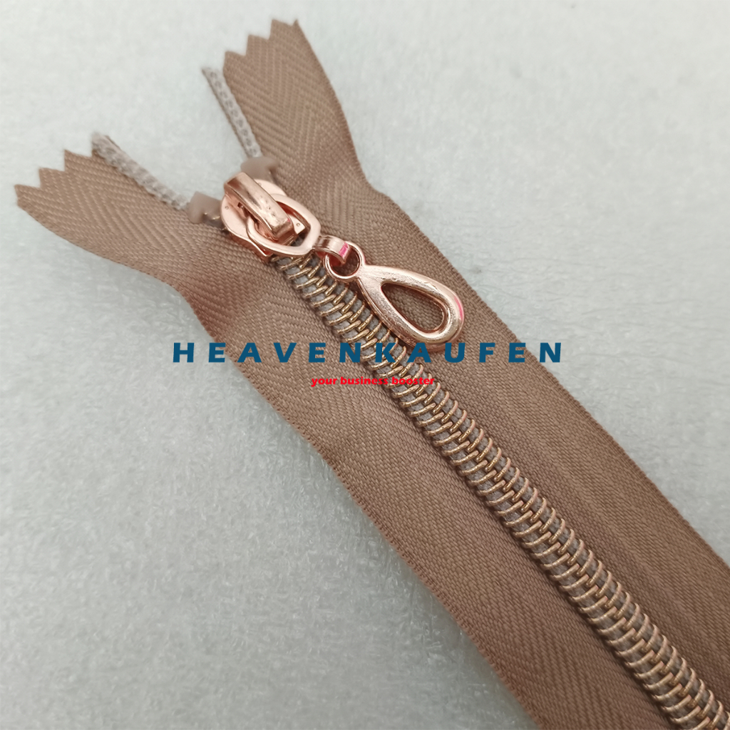 Resleting Zipper Ritsleting 15 cm Coil Gigi Halus Cream - Rose Gold Set Close - End