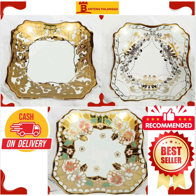 piring kue piring ceper keramik orchid emas kuat cantik tahan lama
