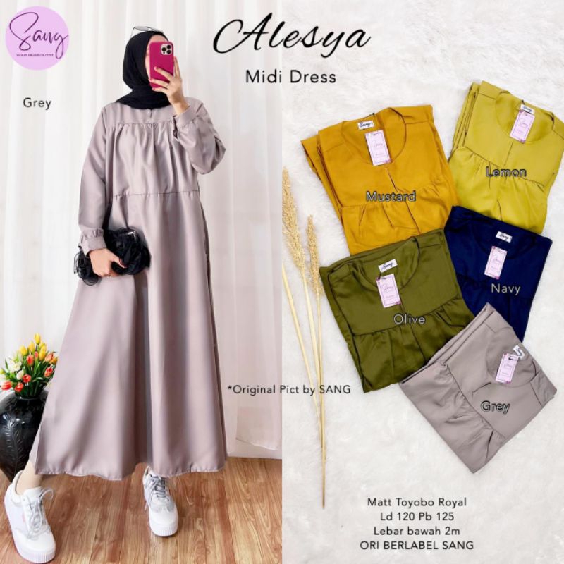 Alesya Midi Dress Wanita Polos Jumbo Ld 120 Bahan Toyobo [ READY COD ]