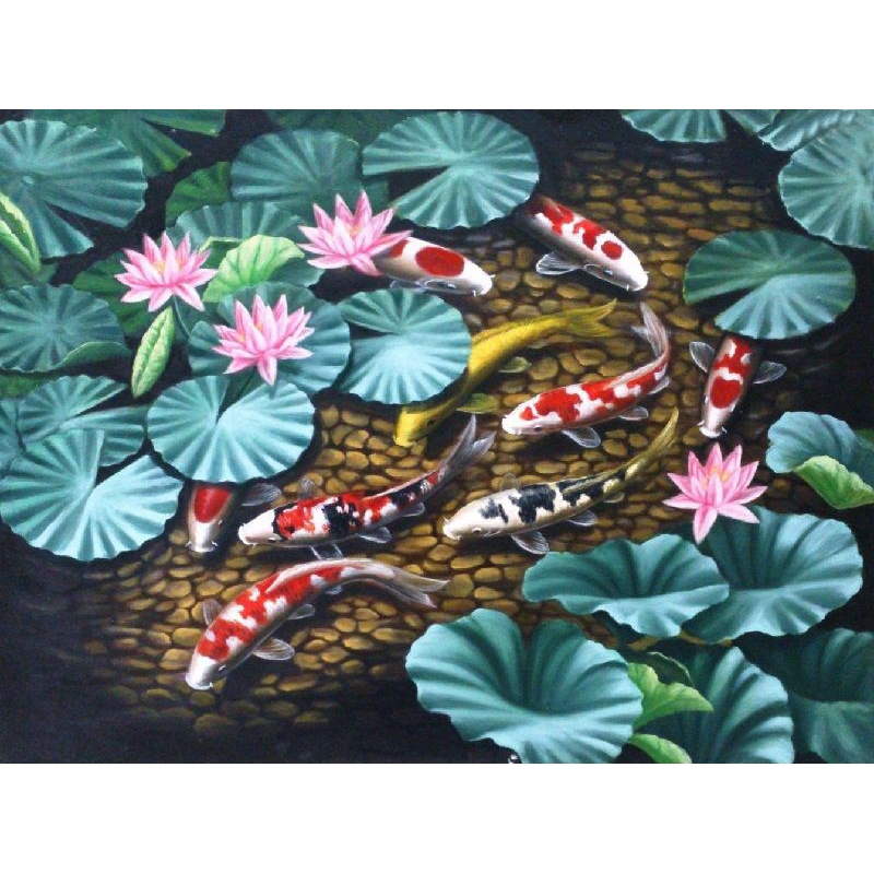 Poster Cetak, IKAN MAS KOI, Ukuran JUMBO, 100x70cm & 150x100cm & 200x100cm/Lukisan Cetak/Hiasan Dind