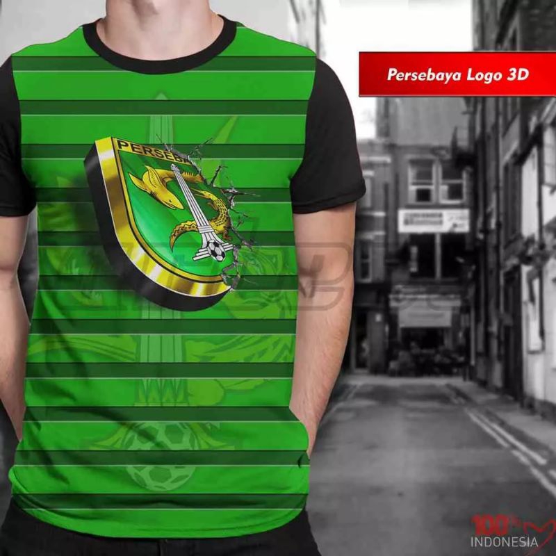 KAOS BOLA PERSEBAYA LOGO 3D KAOS DISTRO KAOS PRIA